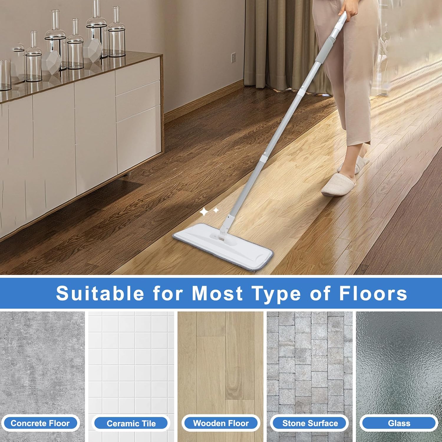 Portable Extendable Microfiber Mop for Wet Dry Use