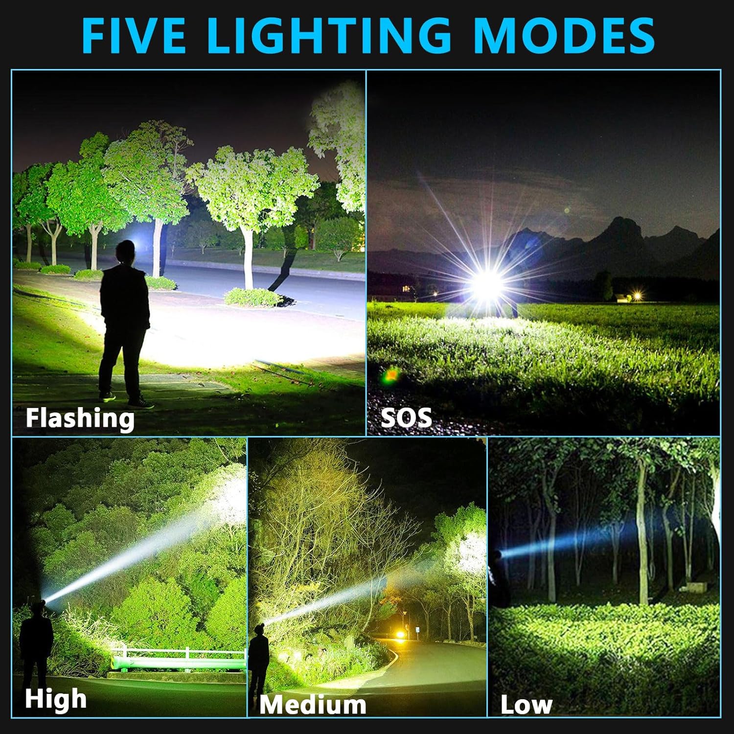 900000 Lumens LED Headlamp strobe mode waterproof adjustable arging