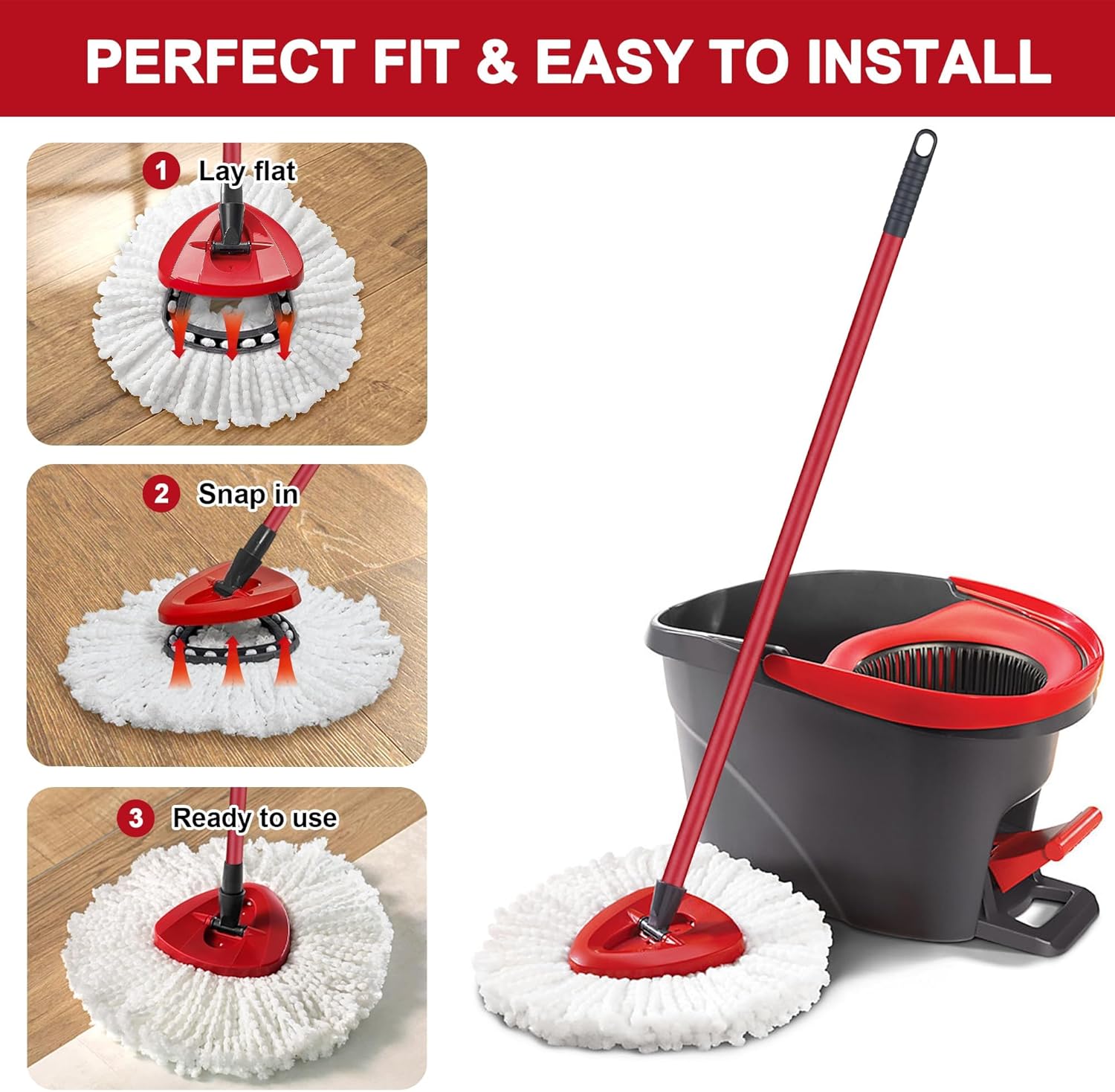 4 Pack Mop Heads for Easy Wrin Spin Mop Ensure Deep Clean