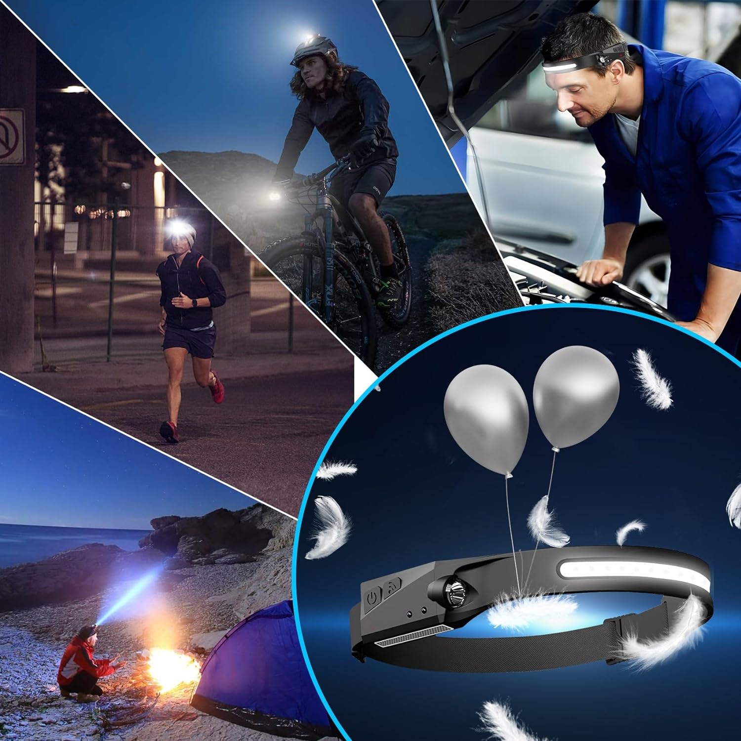 Bright Rechargeable Headlamp 4-Pack for Camping Hiking Survival