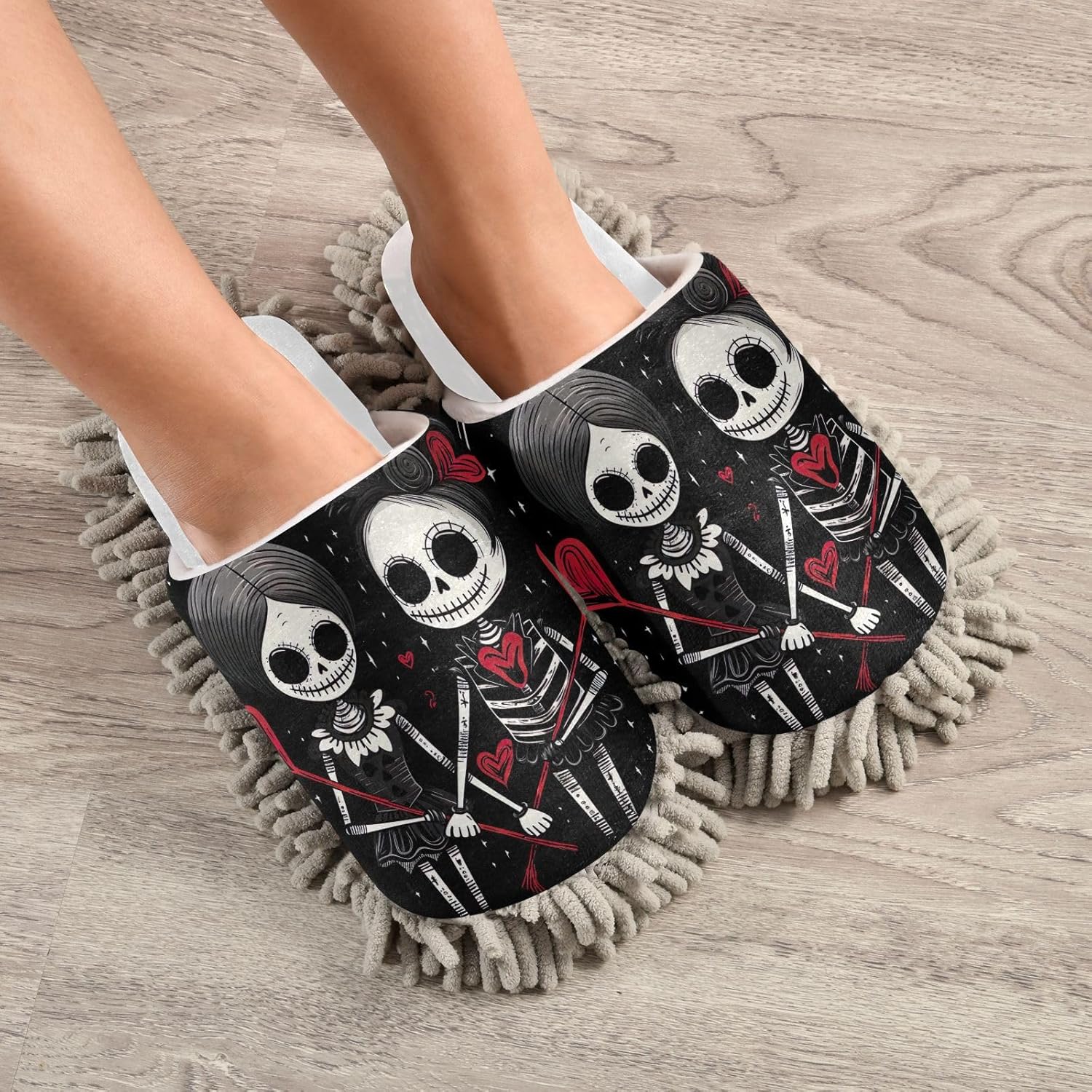 RunningBear White Gothic Skeleton Couples Hearts Mop Slippers