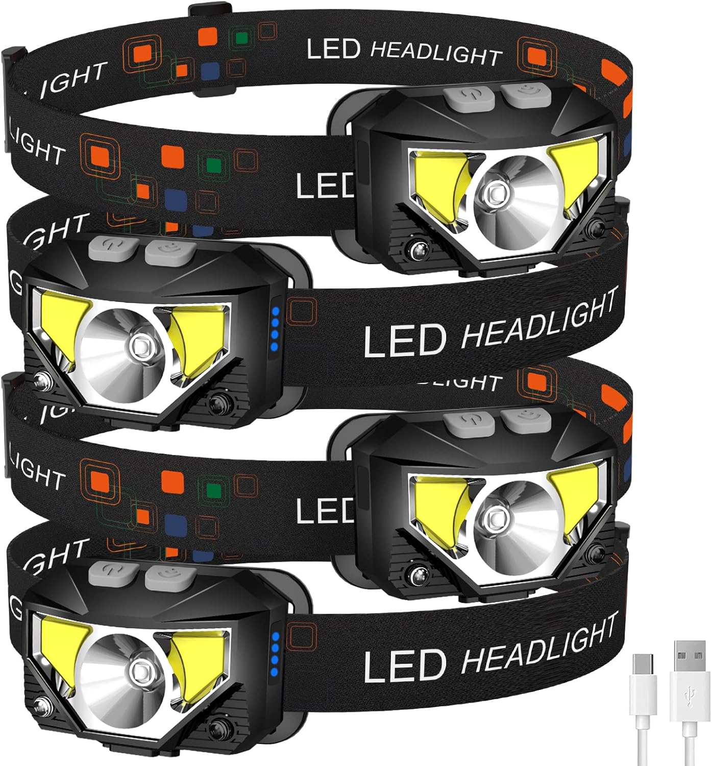 LHKNLHeadlamp Flashlight 4-Pack 1200 Lumen Rechargeable Outdoor Camping Essential