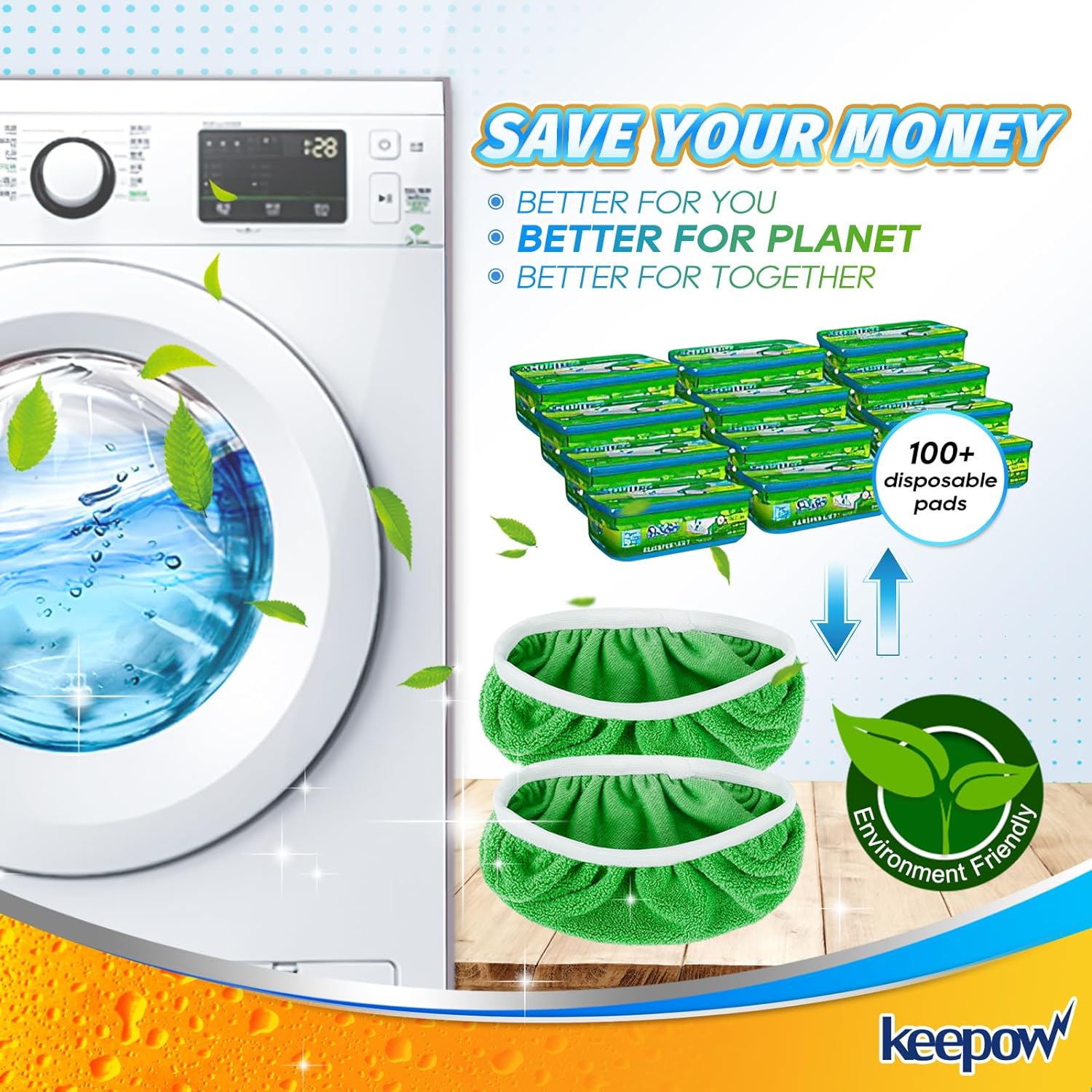 KEEPOW Reusable Wet Pads Refills Compatible with Swiffer Sweeper Mop