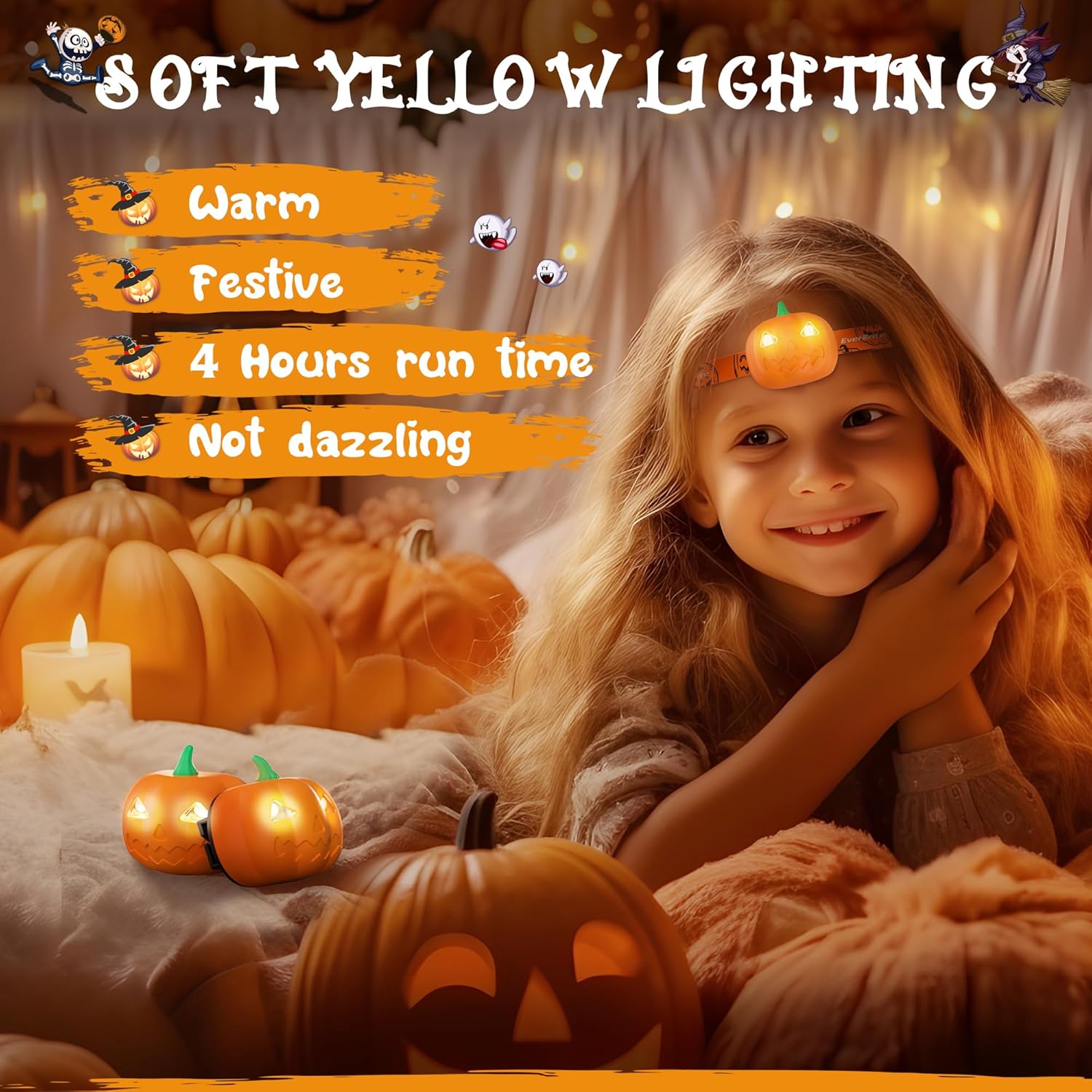 5-PK Kids Halloween Headlamp with Red Light Memory Function