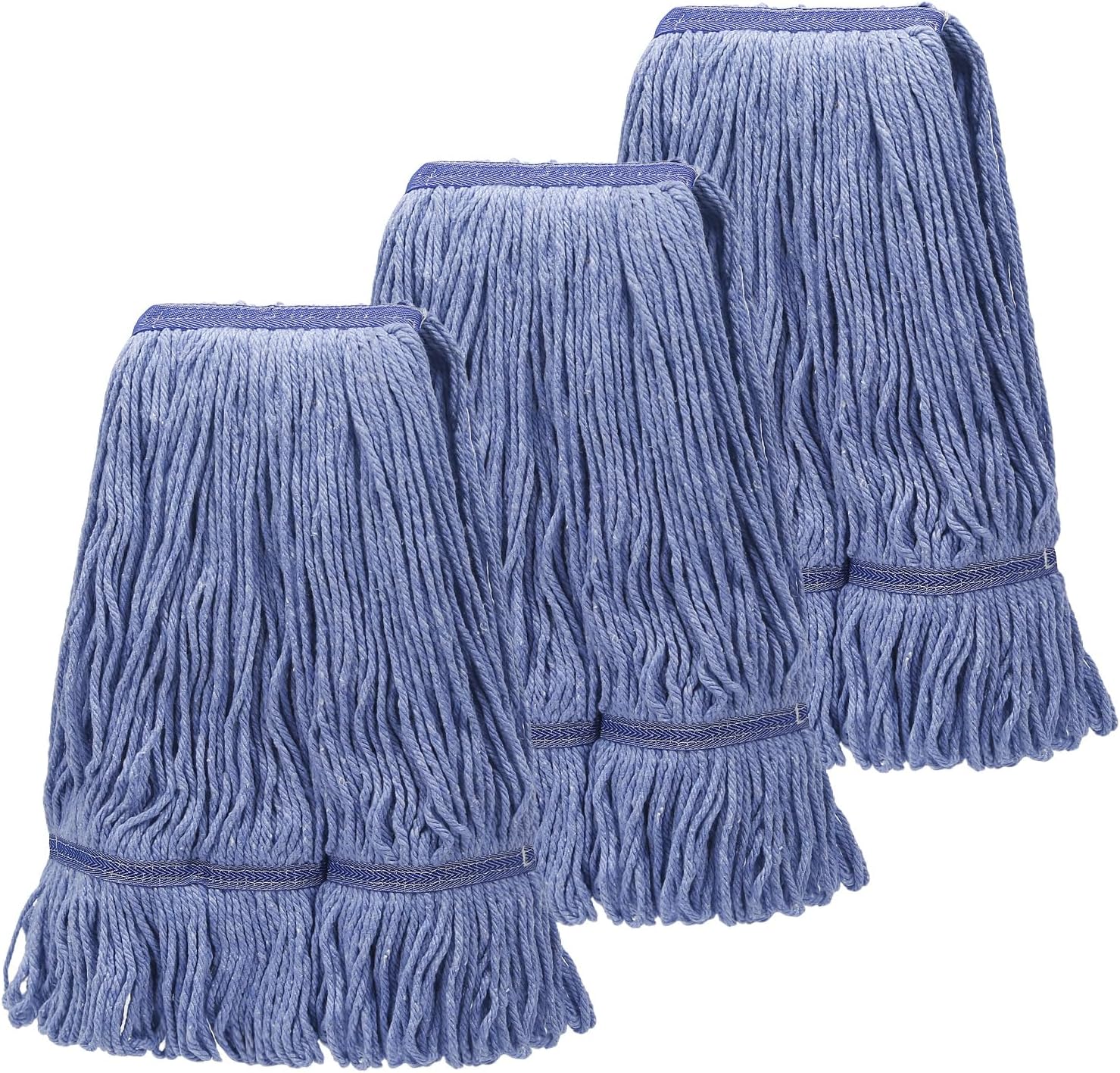 3-Piece Heavy Duty Mop Heads Blue Cotton Replacement Commercial Grade