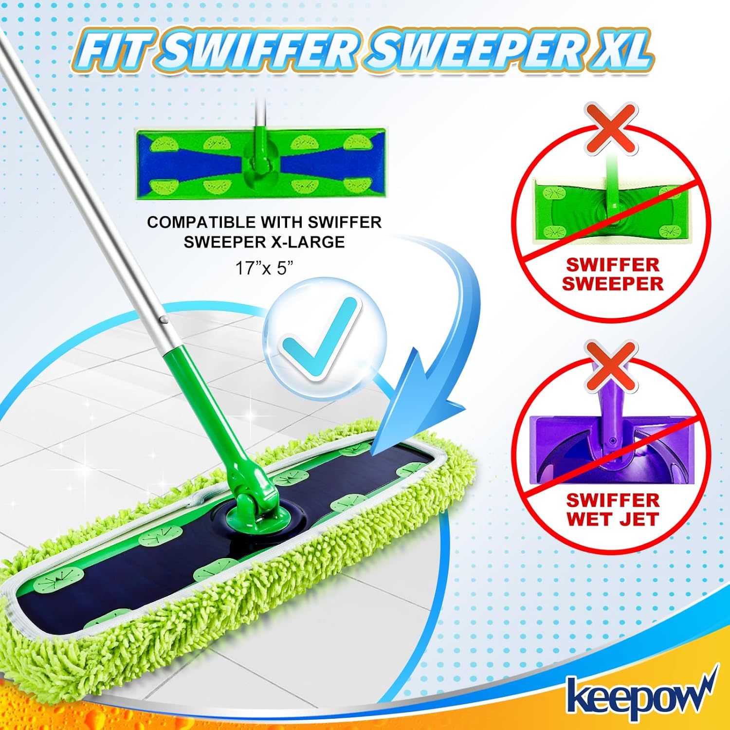 KEEPOW Reusable XL Mop Pads for Swiffer XL Sweeper