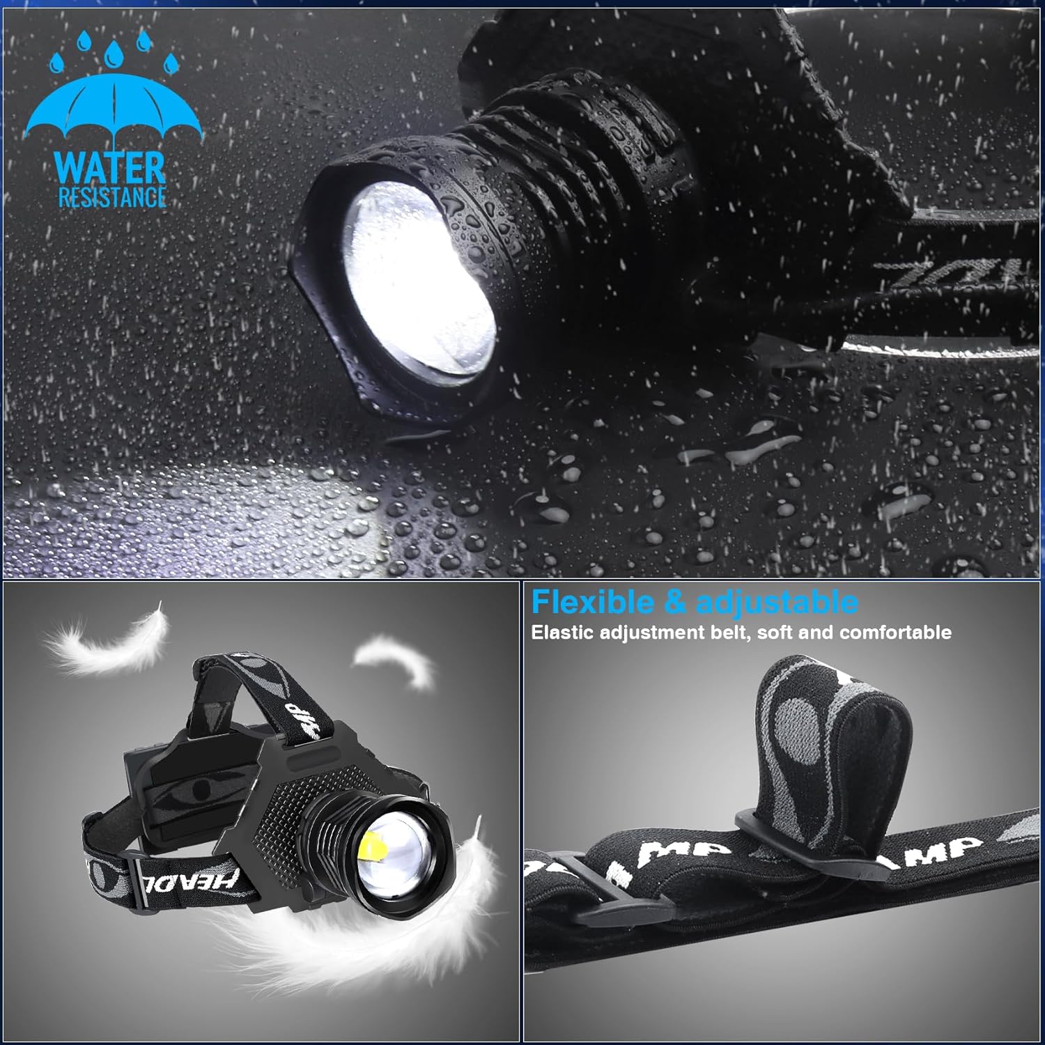 Durable Rechargeable Headlamp for Hiking Camping