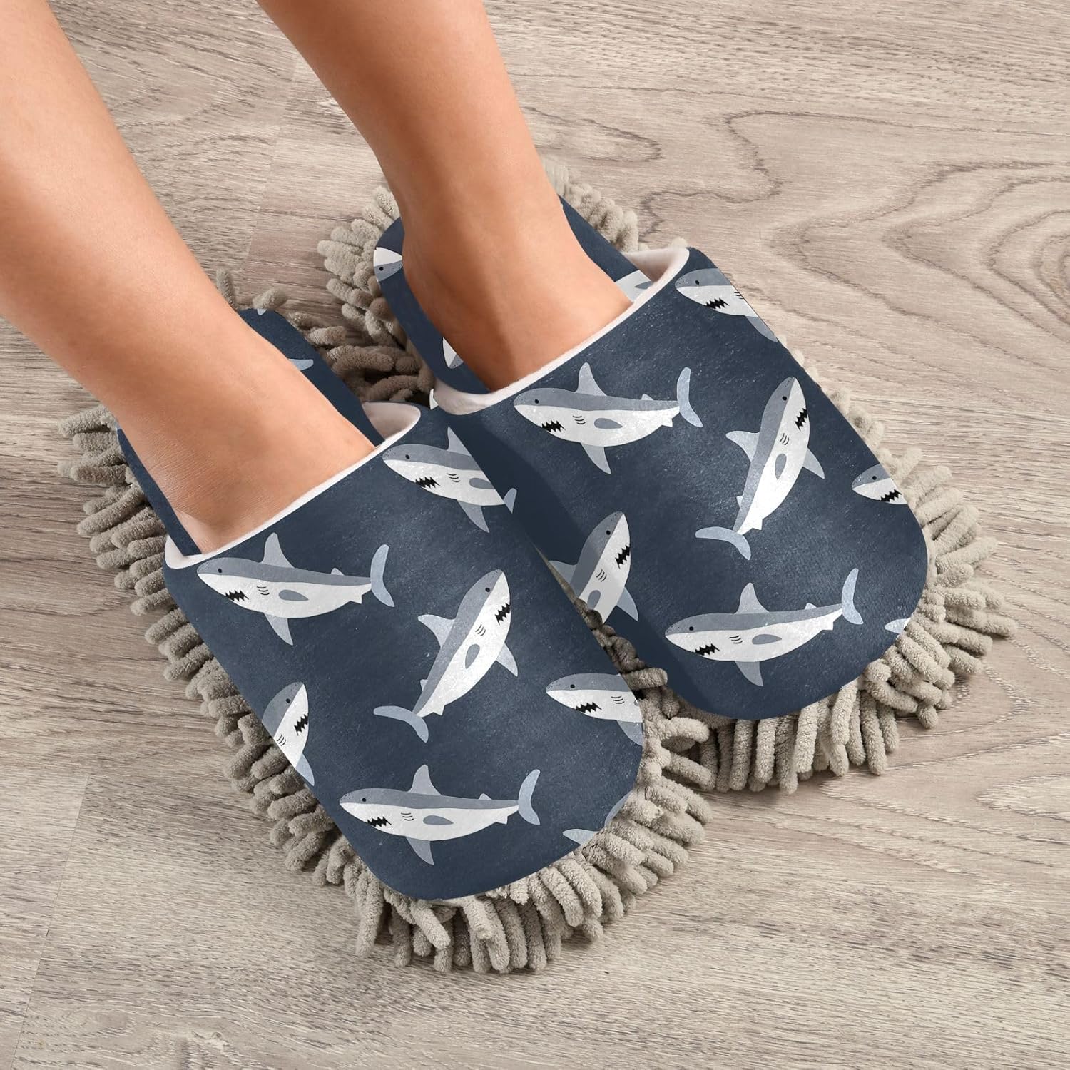 CozyMop Shiny Shark Mop Slippers with Soft Chenzel Sole for Daily Cleaner