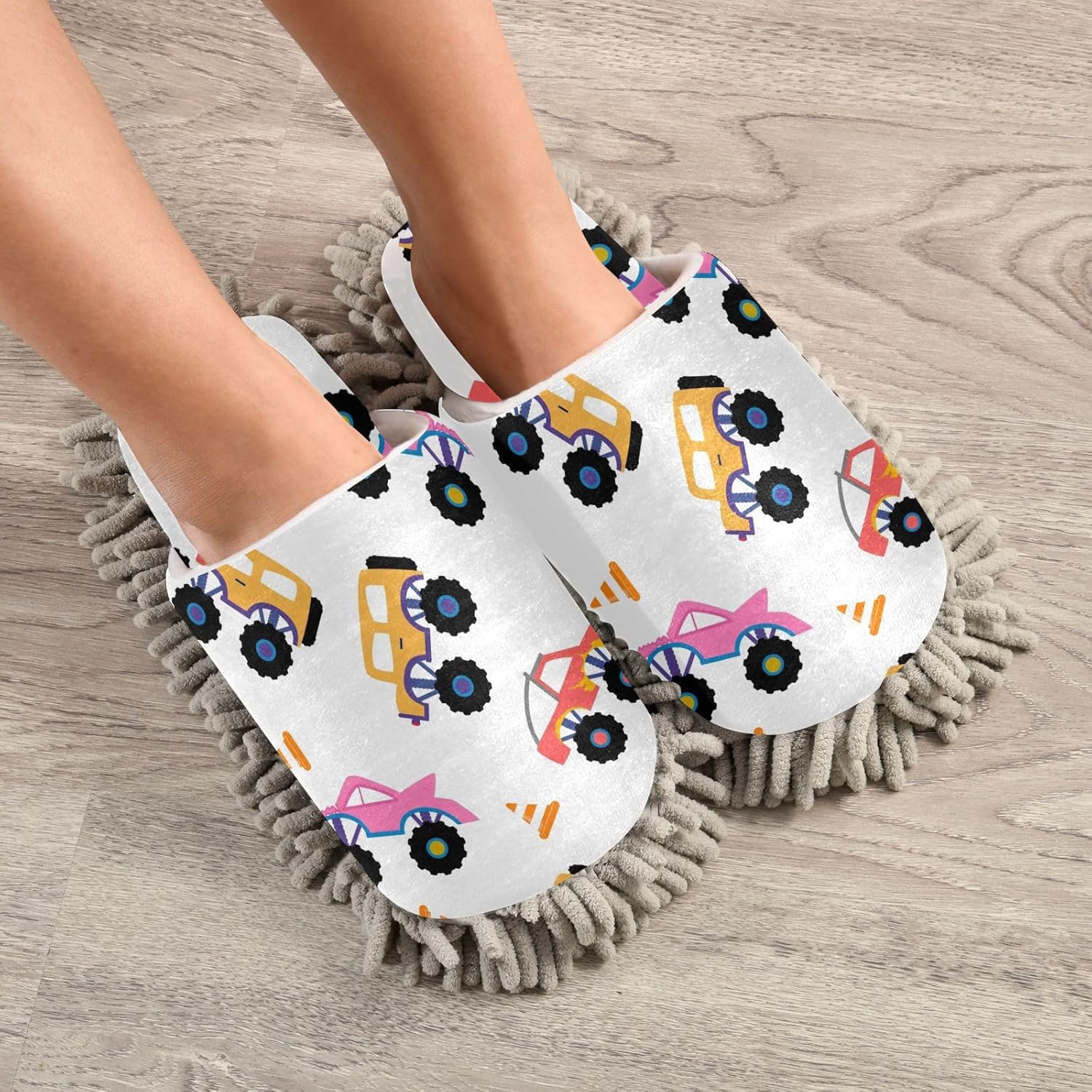 Kigai Microfiber Slippers Cartoon Trucks forLOOR Fun