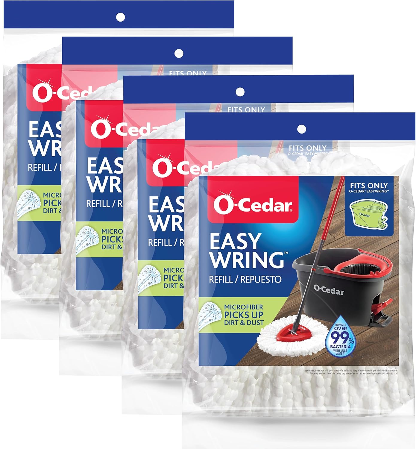 4 O-Cedar EasyWring Refills - Bacteria-Proof Mop Heads