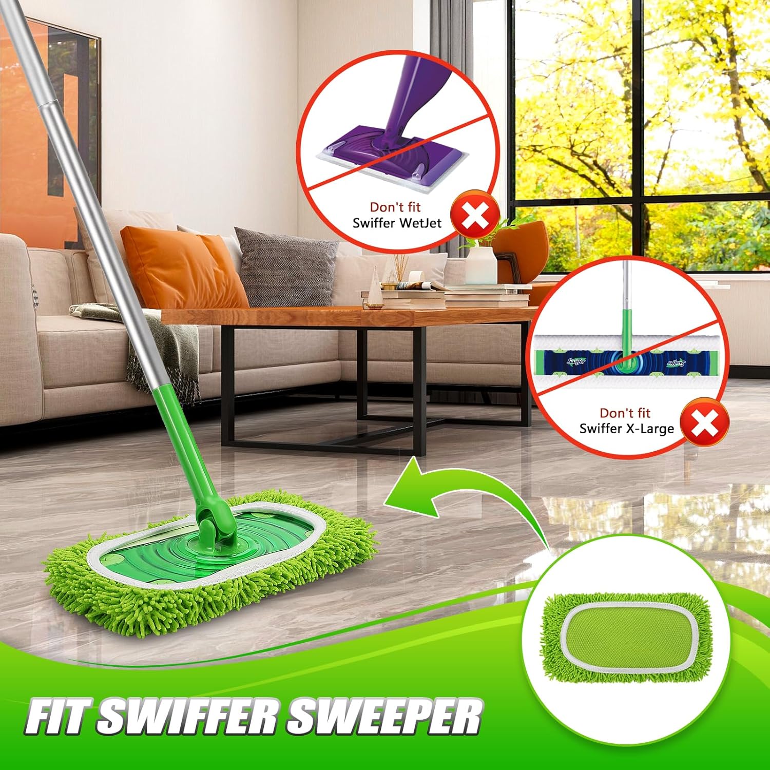 MEETI Set of 4 Reusable Microfiber Mop Pads