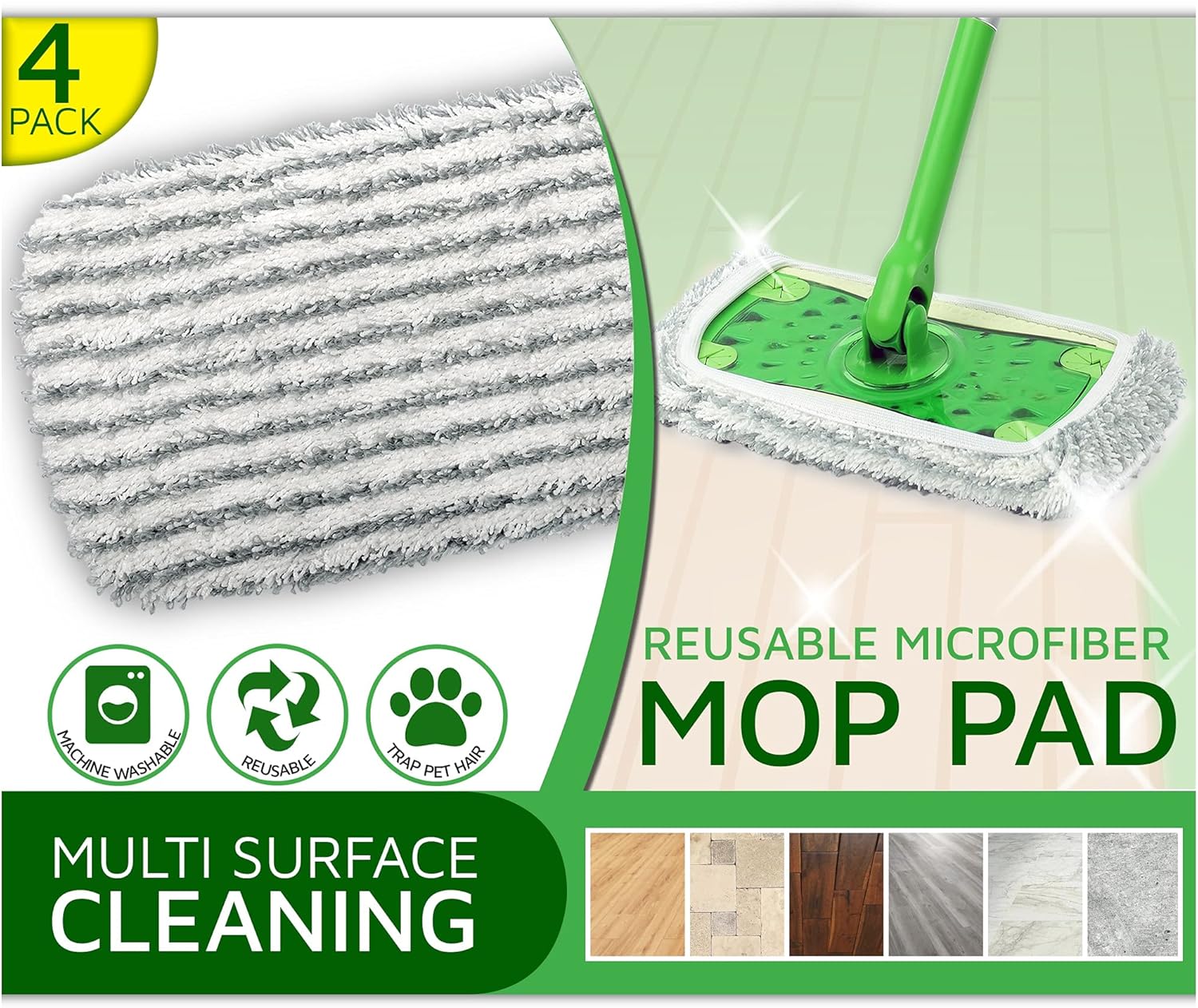 F Flammi 4-Piece Reusable Mop Pad Set for Swiffer Sweeper