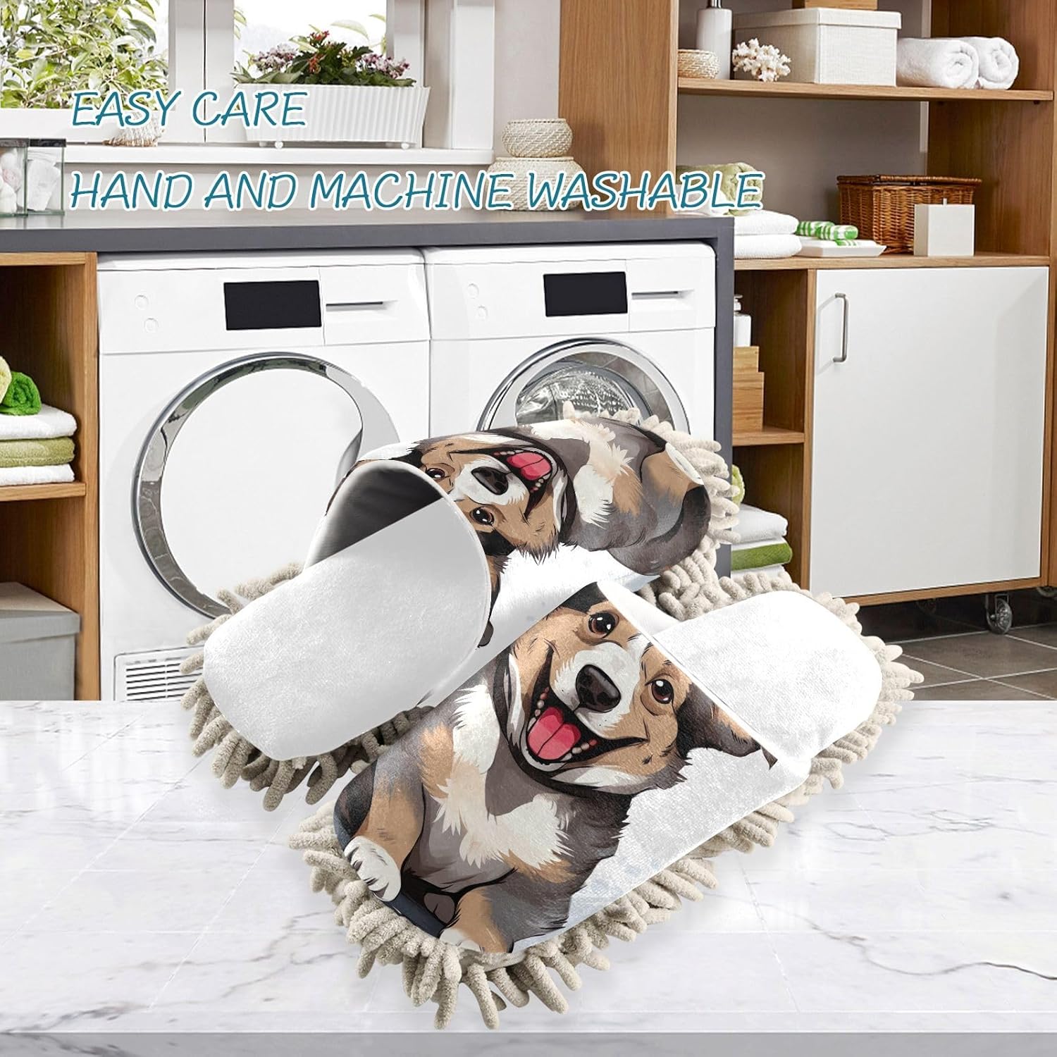 RunningBear White Corgi Mop Slippers