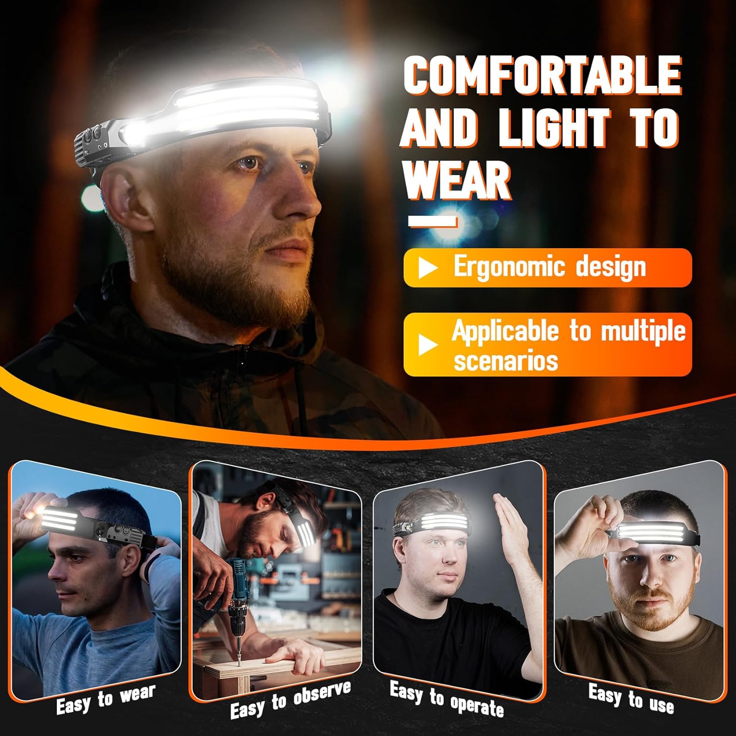 6-Piece Rechargeable LED Headlamp Perfect for Hiking Camping