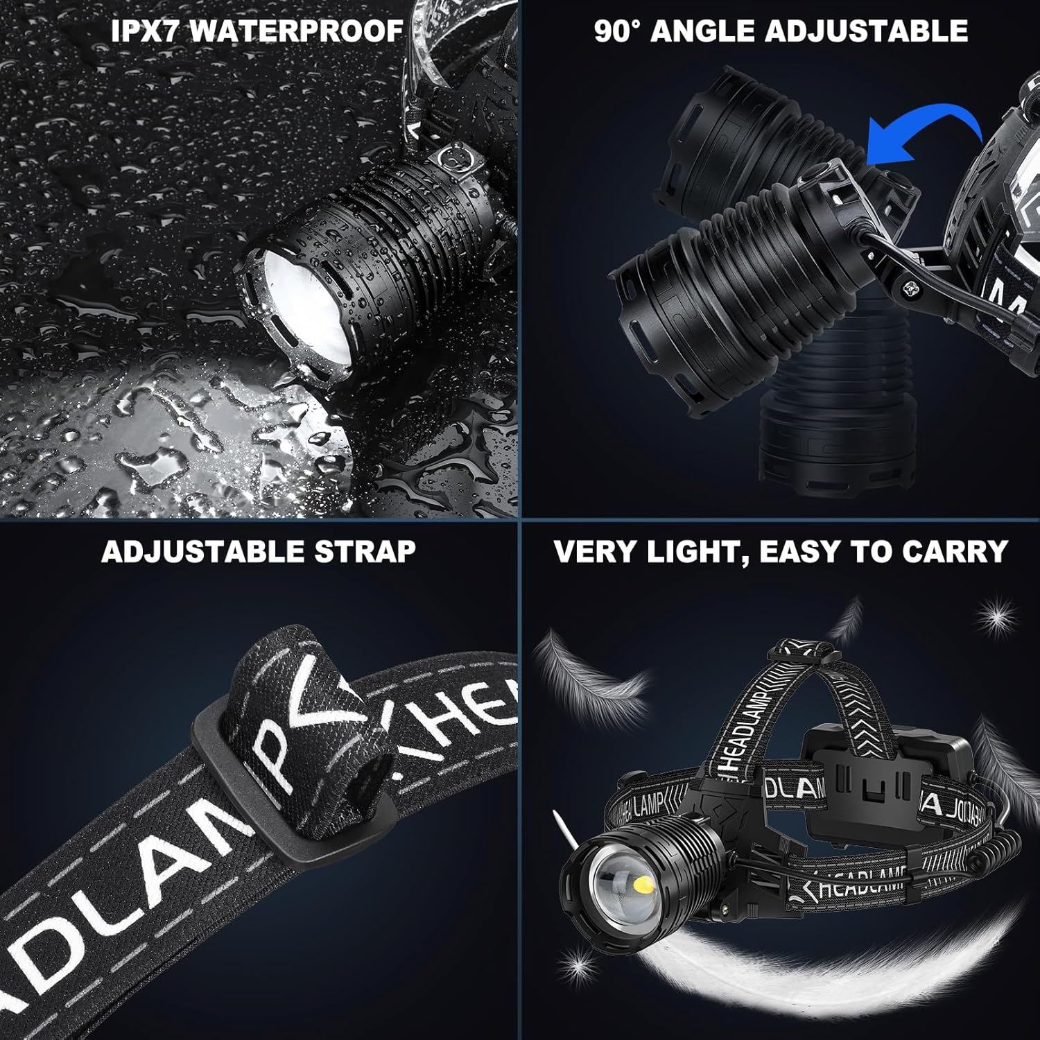 Rechargeable Headlamp 990000 Lumens Waterproof