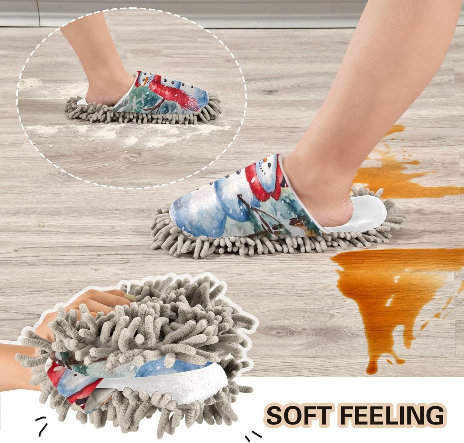 White Christmas Snowman Mop Slippers for Home