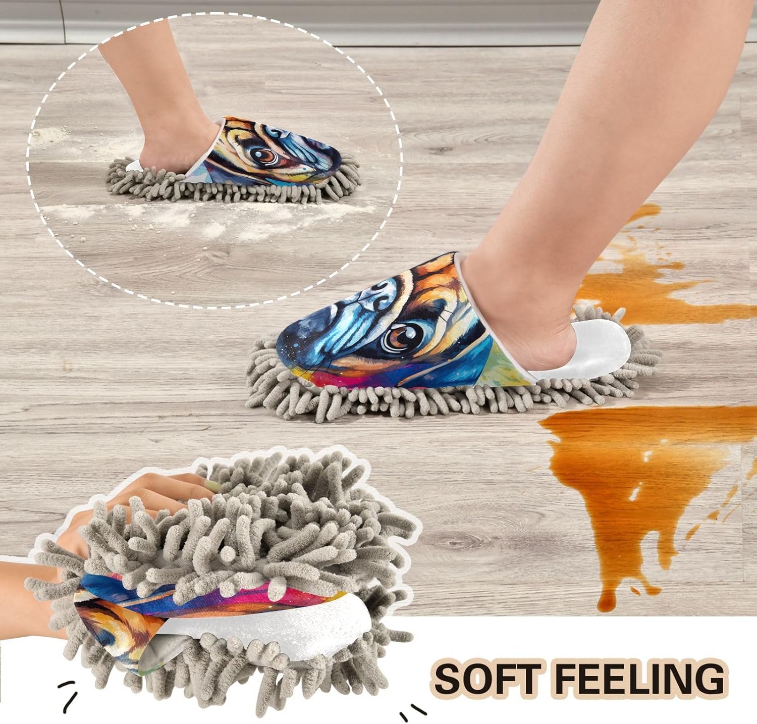RunningBear White Cartoon Mop Slippers