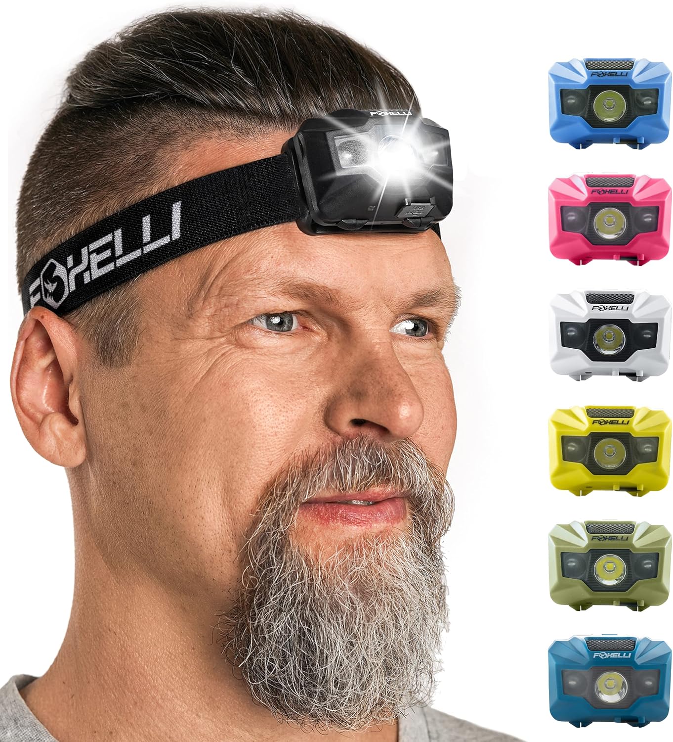 Foxelli Rechargeable LED Headlamp Delimiter Ultralight Waterproof Rechargeable Perfect for Hiking