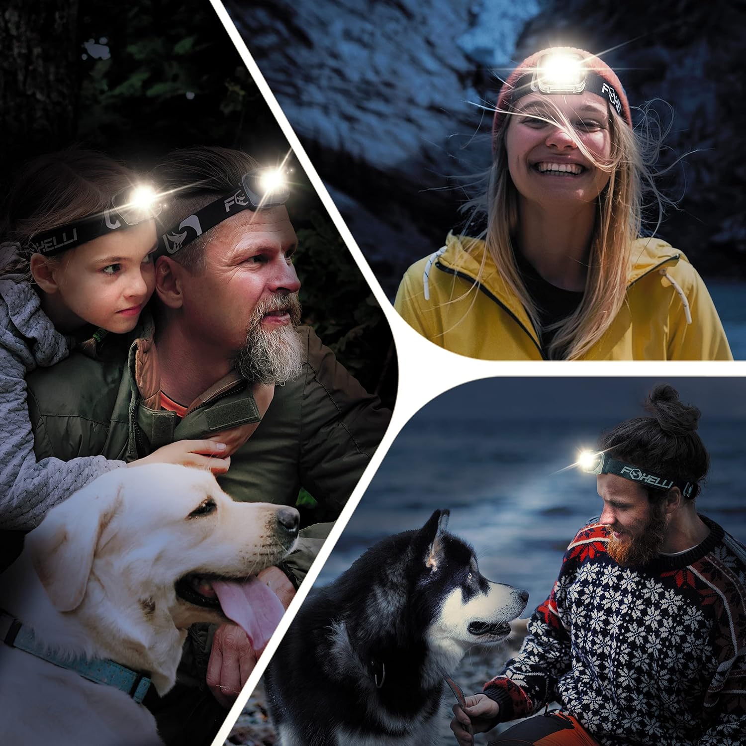 Foxelli - LED Headlamp Flashlight 165ft Beam waterproof durable